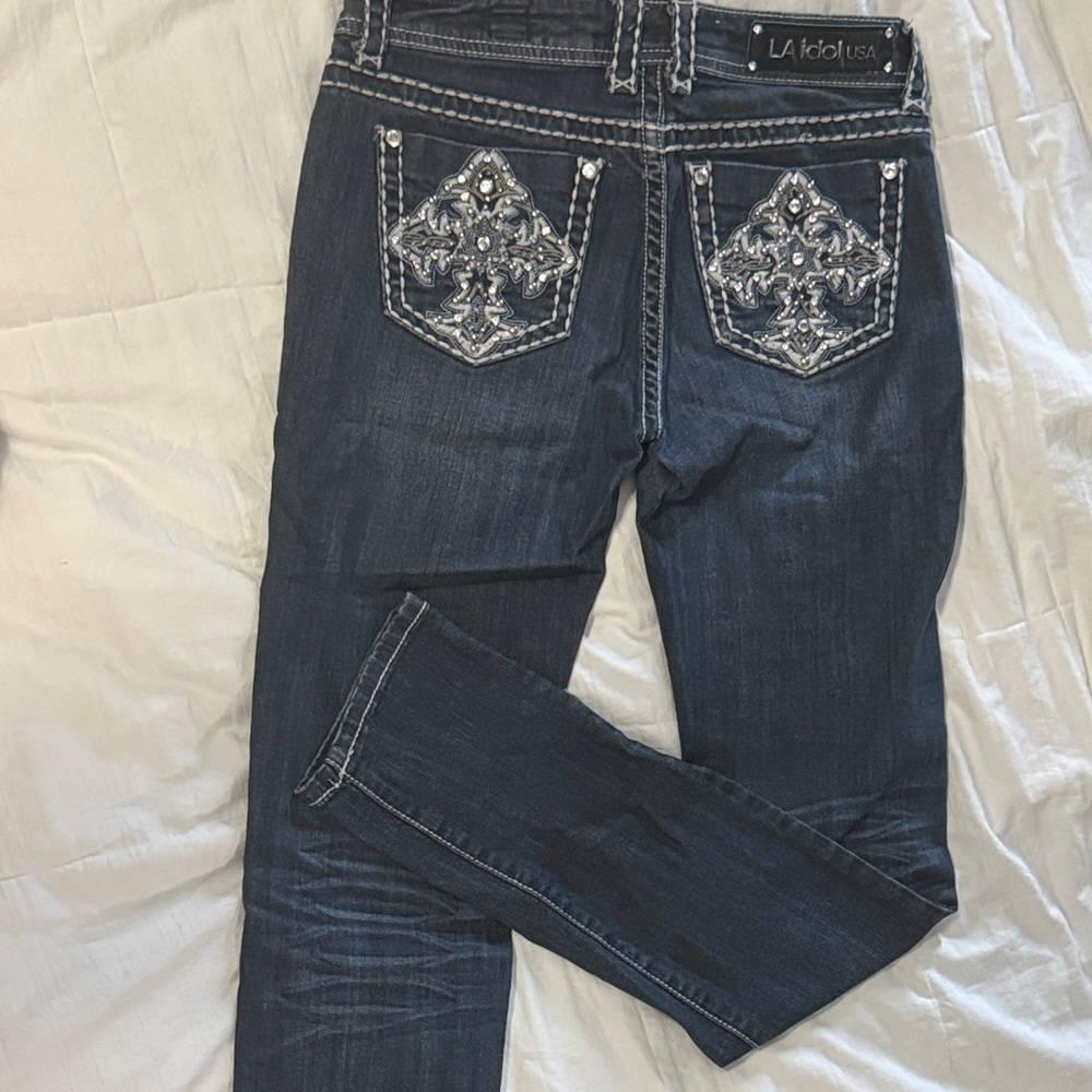L.A. idol Dark Blue Skinny Jeans with Embellished Back Pockets